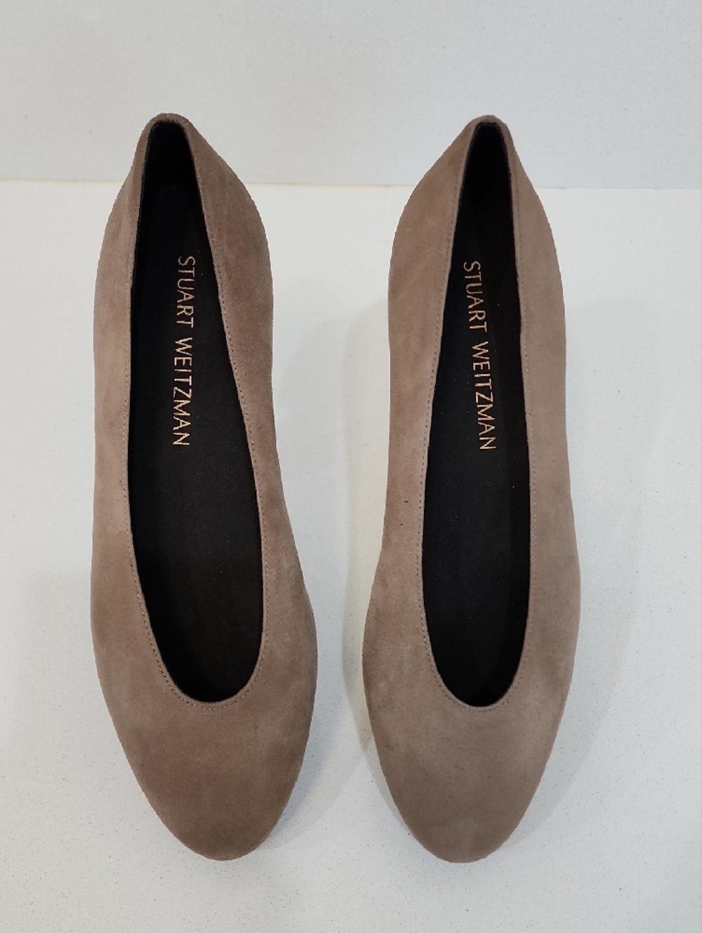 Stuart Weitzman Taupe Suede Round-Toe Flats